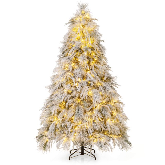 Costway 7 FT Pre-Lit Artificial Christmas Tree with 743 PVC & Pine Needles & PE Tips