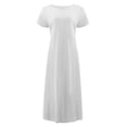 thumbnail image 4 of BEBUTTON Womens Summer Casual Loose Solid Linen Dresses Plus Size Round Neck Short Sleeve Maxi Dresses with Pocket White 5XL, 4 of 5