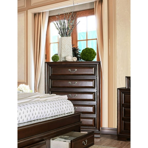 Furniture of America Damien Rustic 5-Drawer Chest, Brown Cherry