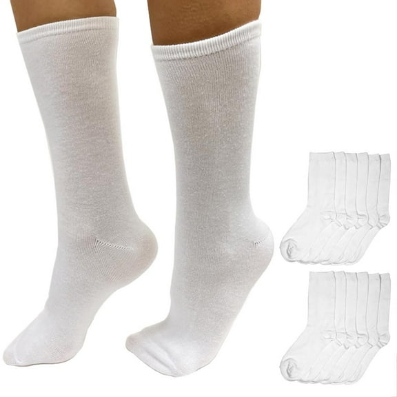 12 Pair Crew Socks White Knocker Basic Solid Unisex Casual Wear Work Size 9-11