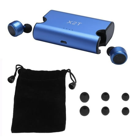 Bluetooth Stereo Music Headphones (X2T True Wireless Bluetooth Headphones In-ear Stereo Bluetooth 4.2 Sport Headsets Music Hands-free w/ Mic 1500 mAh Charging Box Blue for Travel Running Gym)