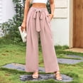 thumbnail image 4 of Pantalones casuales de mujer con pierna ancha y detalle de lazo: cómodos y versátiles para el día a día, poliéster, para todas las estaciones, varias tallas., 4 of 6
