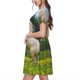 thumbnail image 2 of Easygdp Horse Rearing Up In The Field para Vestido Transpirable de Mujer, Vestido Suelto de Manga Corta con Pliegues y Bolsillos para el Verano, 2 of 6
