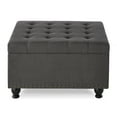 thumbnail image 3 of Large Square Storage Ottoman Bench, Button Tufted Upholstered Coffee Table Ottoman with Wooden Legs, Oversized Storage Ottomans Footrest for Living Room, Dark Gray, 3 of 9