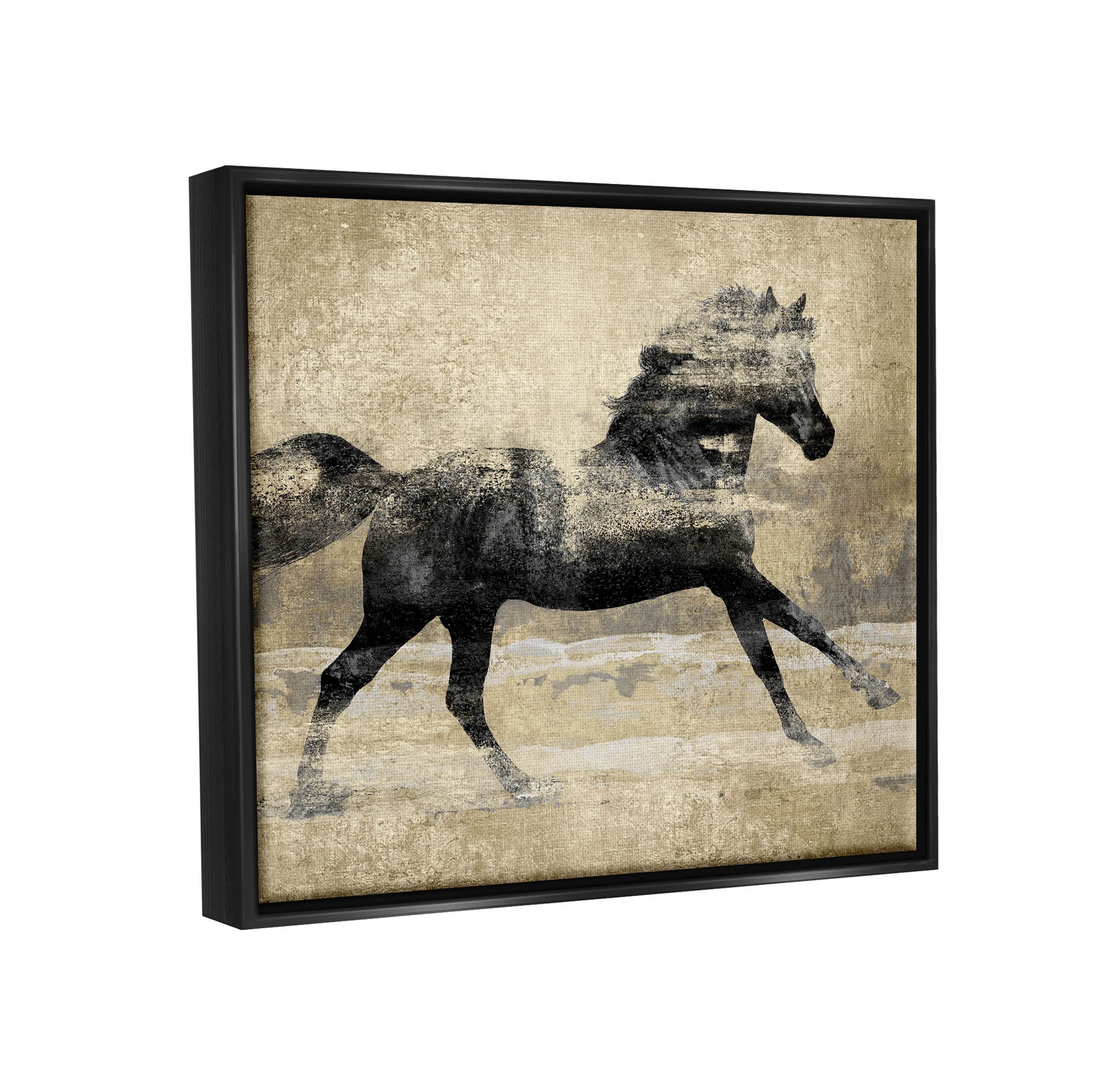 Stupell Industries Western Galloping Horse Portrait Graphic Art Jet Black Floating Framed Canvas Print Wall Art, Design by Tina Blakely