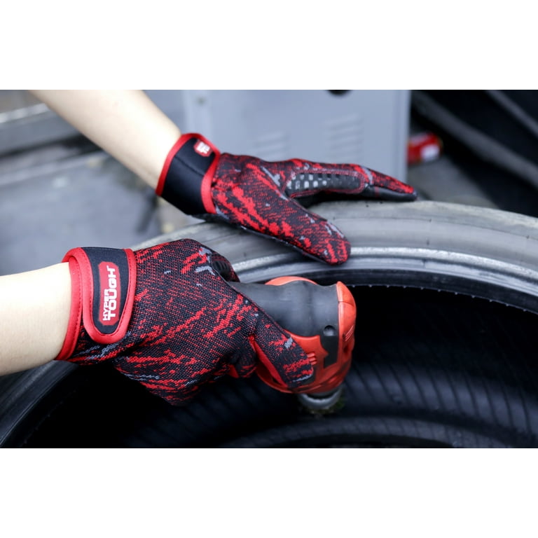 Hyper Tough Stretch-Knit Mechanic Glove, Non-Slip, Black Color, Full  Fingers, Large Size