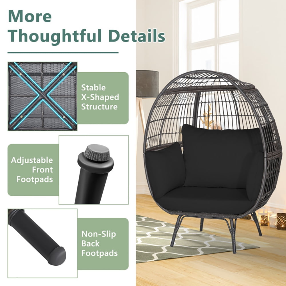 Aimee Lii Oversized Indoor Wicker Egg Chair with Sturdy Metal Frame for Patio, Indoor Outdoor Patio Loungers, Black