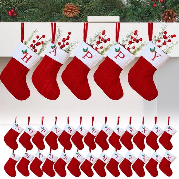 mfyjkho Calcetines Navideños De Punto Con Letras Bordadas Y Colgante De Árbol De Navidad Para Decoración Navideña, 1 Unidad