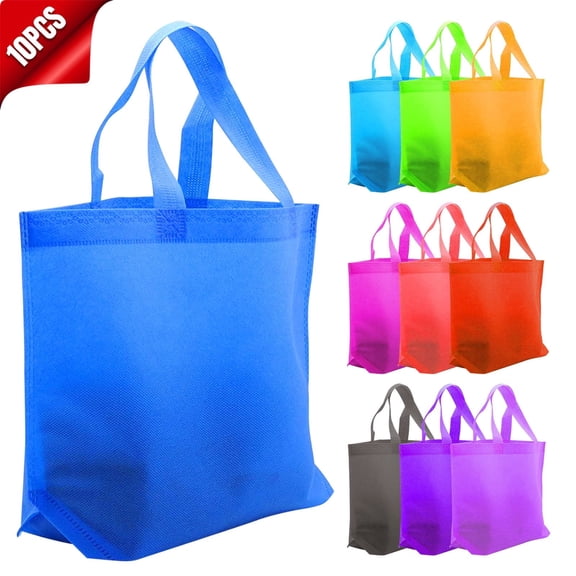 10‑Pack Reusable Non‑Woven Fabric Grocery Tote Bags with Handles, Assorted Colors, 10.7*3.94*10.7in