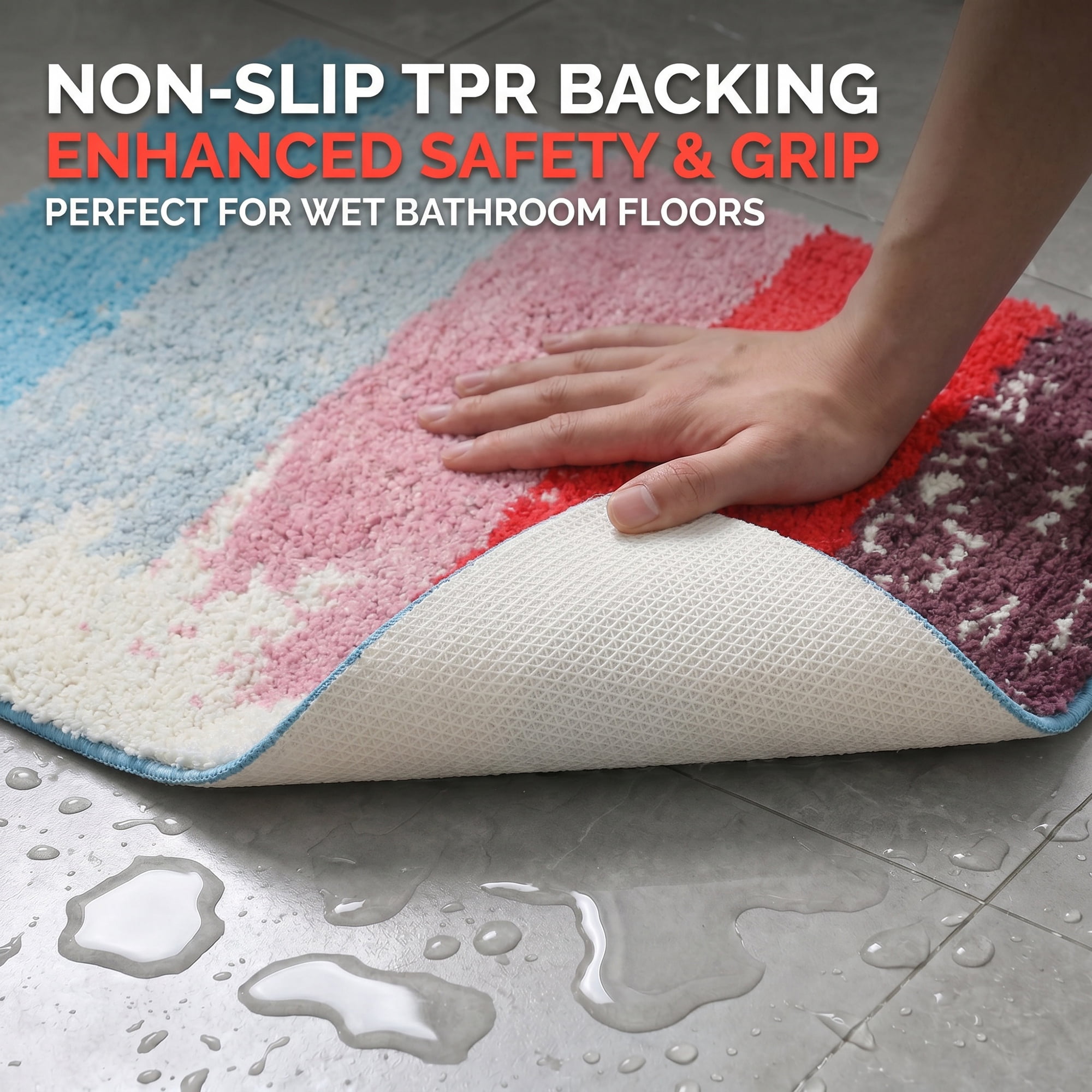Unique Bargains Non Slip Machine Washable Plush Shaggy Bath Mat Multicolor 32" x 20"