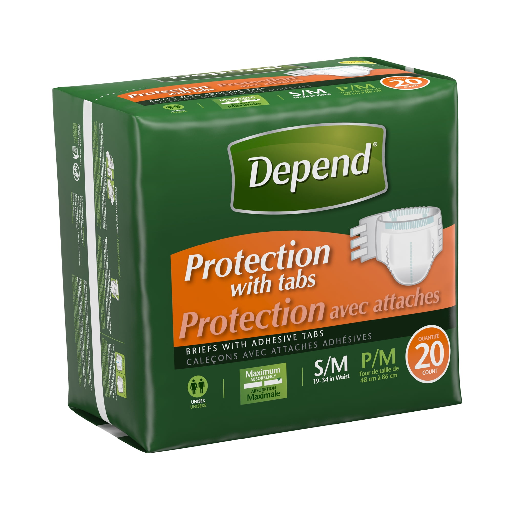 Depend Protection Incontinence Underwear, Unisex, Maximum Absorbency, Small/Medium, 20 Ct, Pack of 4