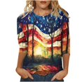 thumbnail image 2 of Fiudx Camisas de Mujer Moda Mujer Impresión Cuello Redondo Manga 3/4 Camiseta Pulóver Blusa Superior, 2 of 4