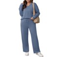 thumbnail image 7 of Laqbezok Women's 2-Piece Lounge Set, Casual V-Neck Long Sleeve Sweatshirt and Drawstring Pants Outfit, Relaxed Fit Solid Color Sweatsuit with Pockets, 7 of 7