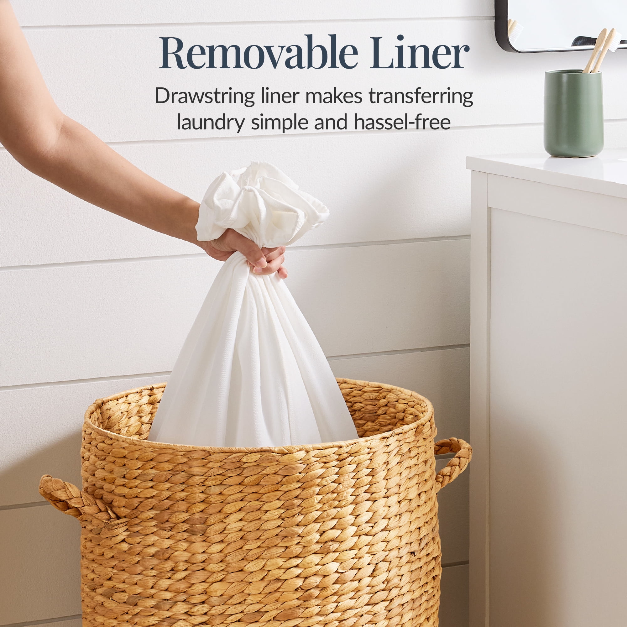 Best Choice Products Round Laundry Hamper w/ Lid, Handwoven Laundry Basket w/ Handles & Removable Liner - Natural