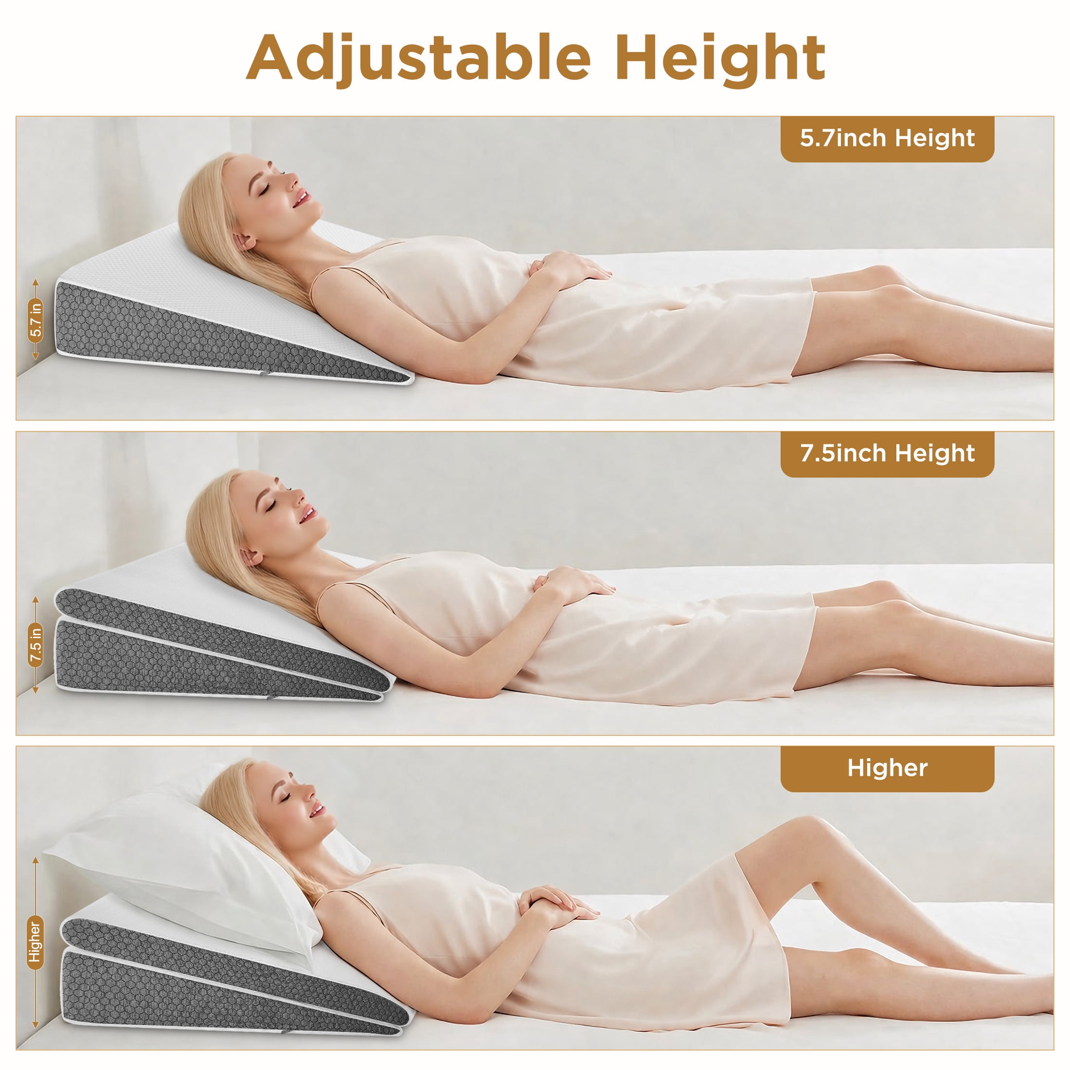 WANALIT Wedge Pillow for Sleep Apnea,2PCS Wedge Pillows for Acid Reflux,Bed Wedge Pillow Set for Sleeping,Back Pain,Gerd,Heartburn,Snoring,Triangle Elevated Pillow for After Surgery/Leg/Neck