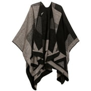 Sakkas Mari Women's Reversible Large Poncho Shawl Wrap Scarf Cape Ruana Blanket - TetrisBlackWhite - One Size Regular