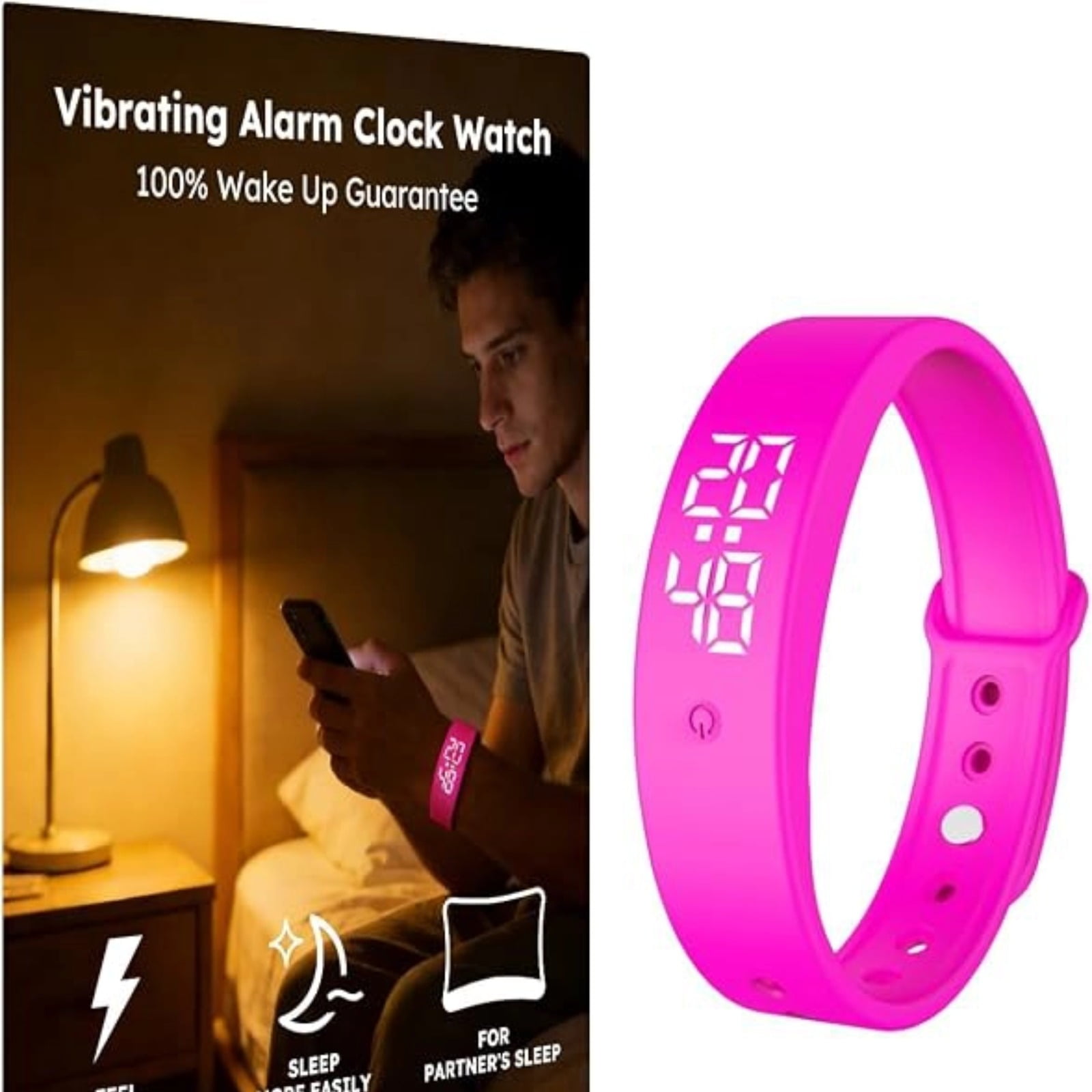 Vibrating Alarm ，Wristband Clock Watch for Heavy Sleep ，Silent Wrist ， Alarms fitsleep fit Sleep Deaf Shock Rise Band(Pink)