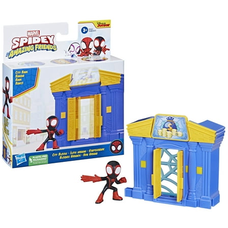 Marvel Spidey and His Amazing Friends City Blocks, Miles Morales: Spider-Man City Bank Kids Playset