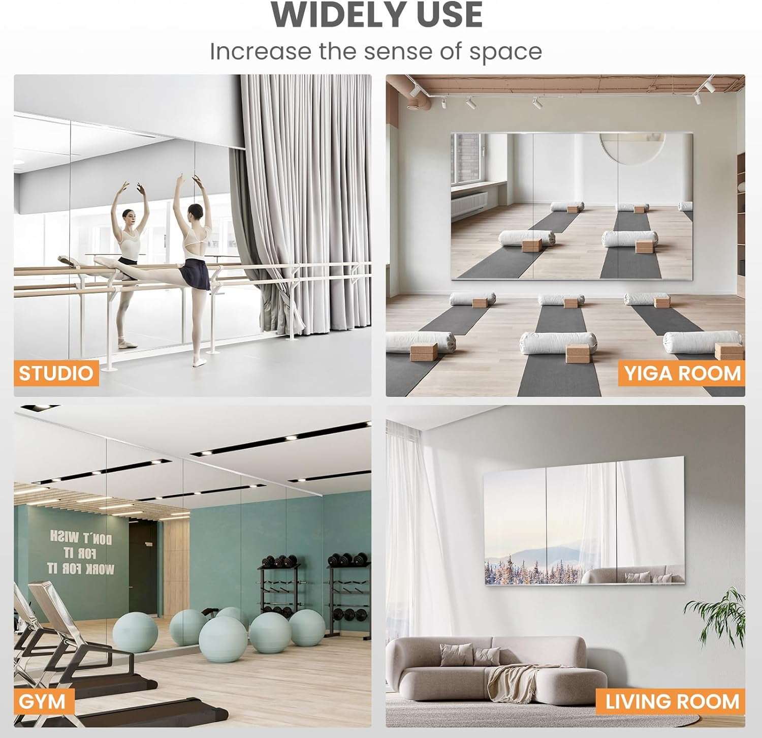 Swafrrt Home Gym Fitness Mirror Wall Mirror, 48X24 inch-2PCS, Tempered Glass Frameless Full Length Mirror Yoga Mirror