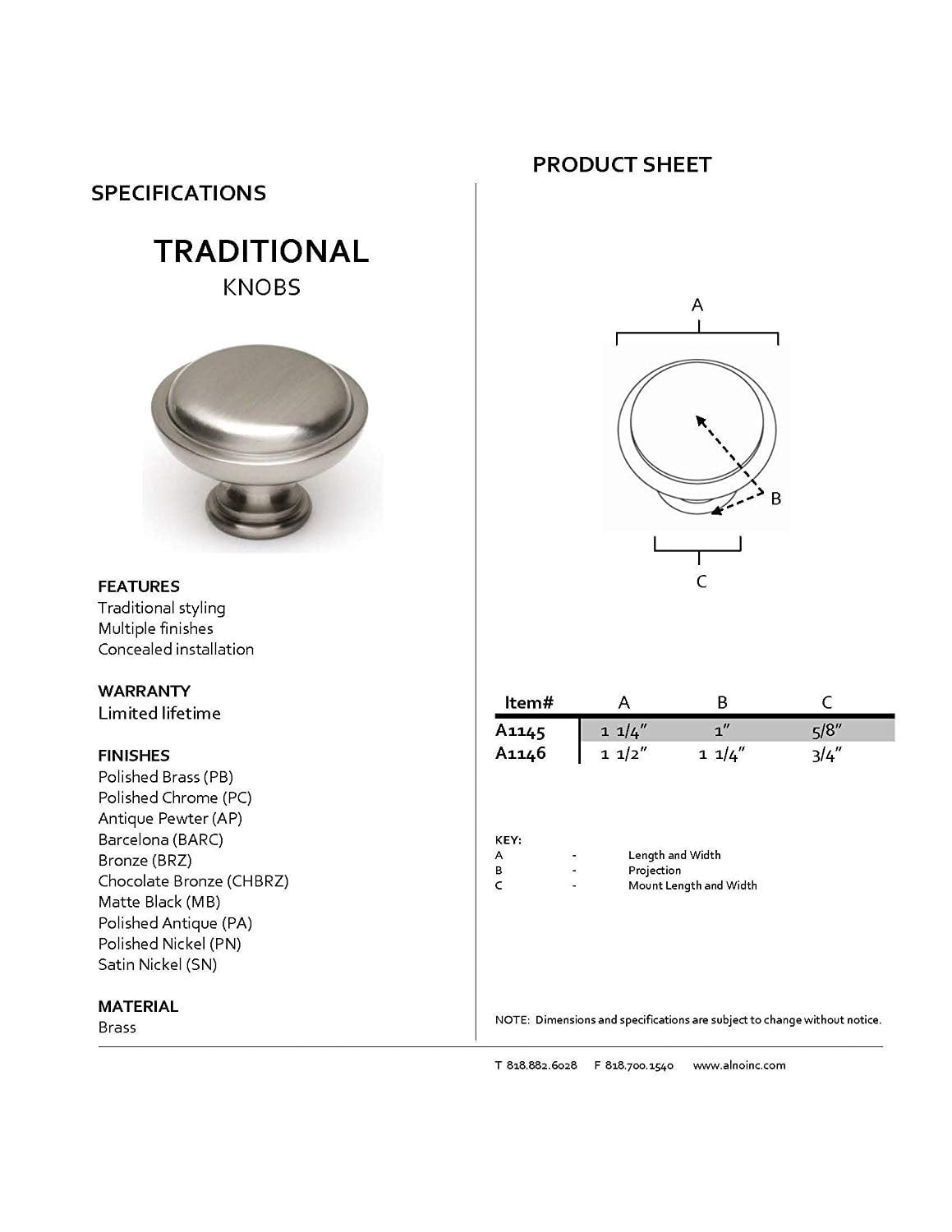 Alno A1146-BRZ Knobs 1-1/2" Round Rustic Lipped Solid Brass Mushroom Cabinet Knob / Drawer