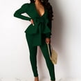 thumbnail image 4 of Lindreshi 2 Piece Fall Sets for Women Women Fashion Solid V-Neck Ruffles Patchwork Bow Long Sleeve Pants Suit, 4 of 8
