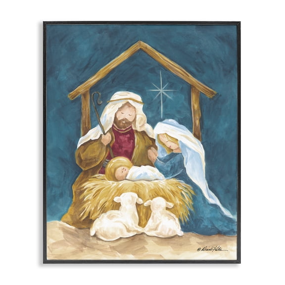 Comforting Nativity Painting Black Framed Giclee Art, design by Diane Kater