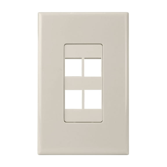 Construct Pro 4-Port Keystone Wall Plate with Screwless Face (Color: Light Almond)
