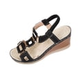 thumbnail image 2 of Xdegoge Summer Sandals for Women High Wedge Platform T-Strap Geometric Cutouts Metallic Detail Ankle Strap Open Toe Dressy Party Beach Walking Elegant Stylish Ladies Shoes, 2 of 9
