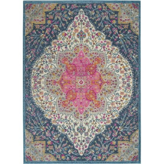 4 x 6 ft. Blue & Pink Medallion Area Rug