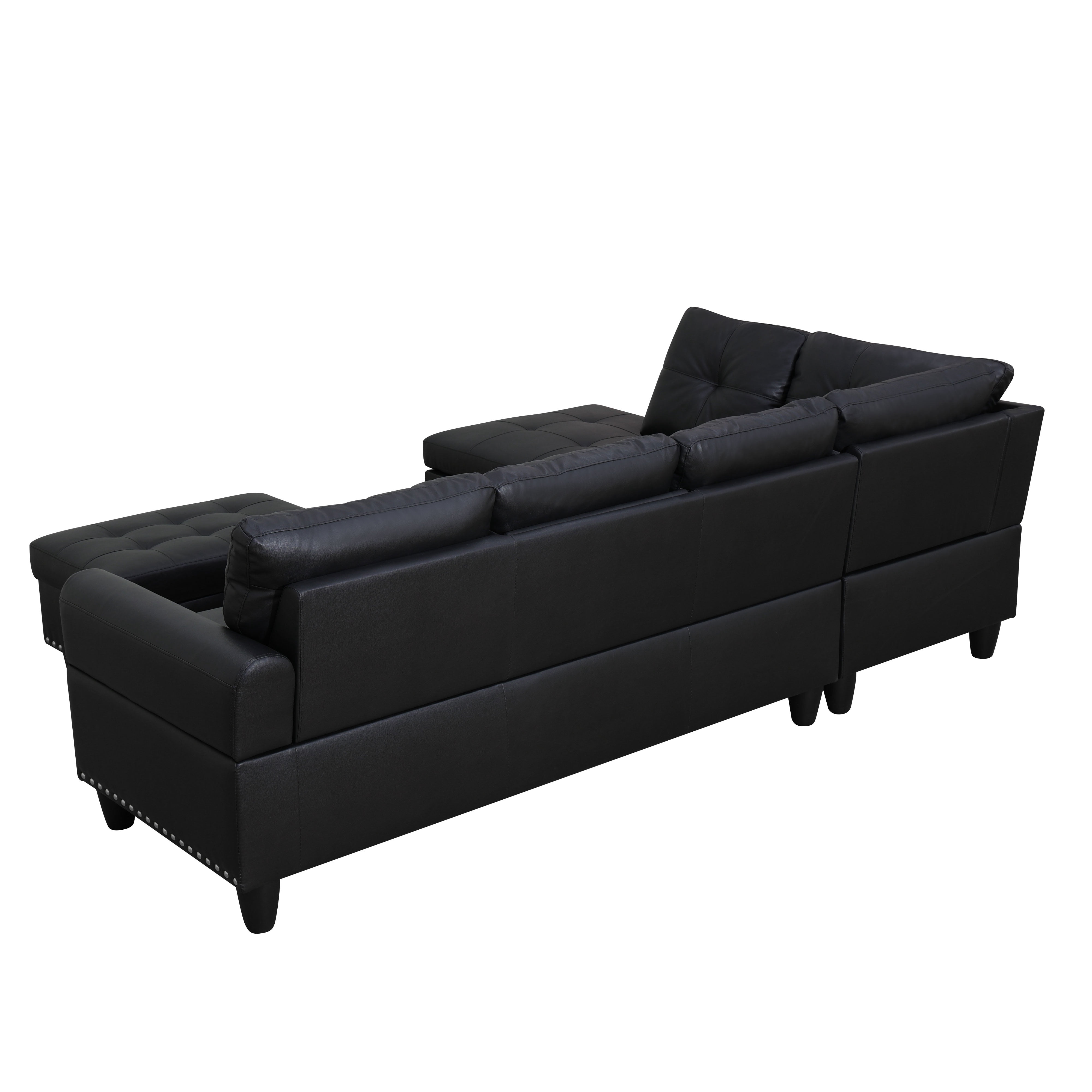 MAYEERTY 97.5" Faux Leather Sectional Sofa, 3-Piece Modular Couch Sofa Set with Ottoman, Black (Left)