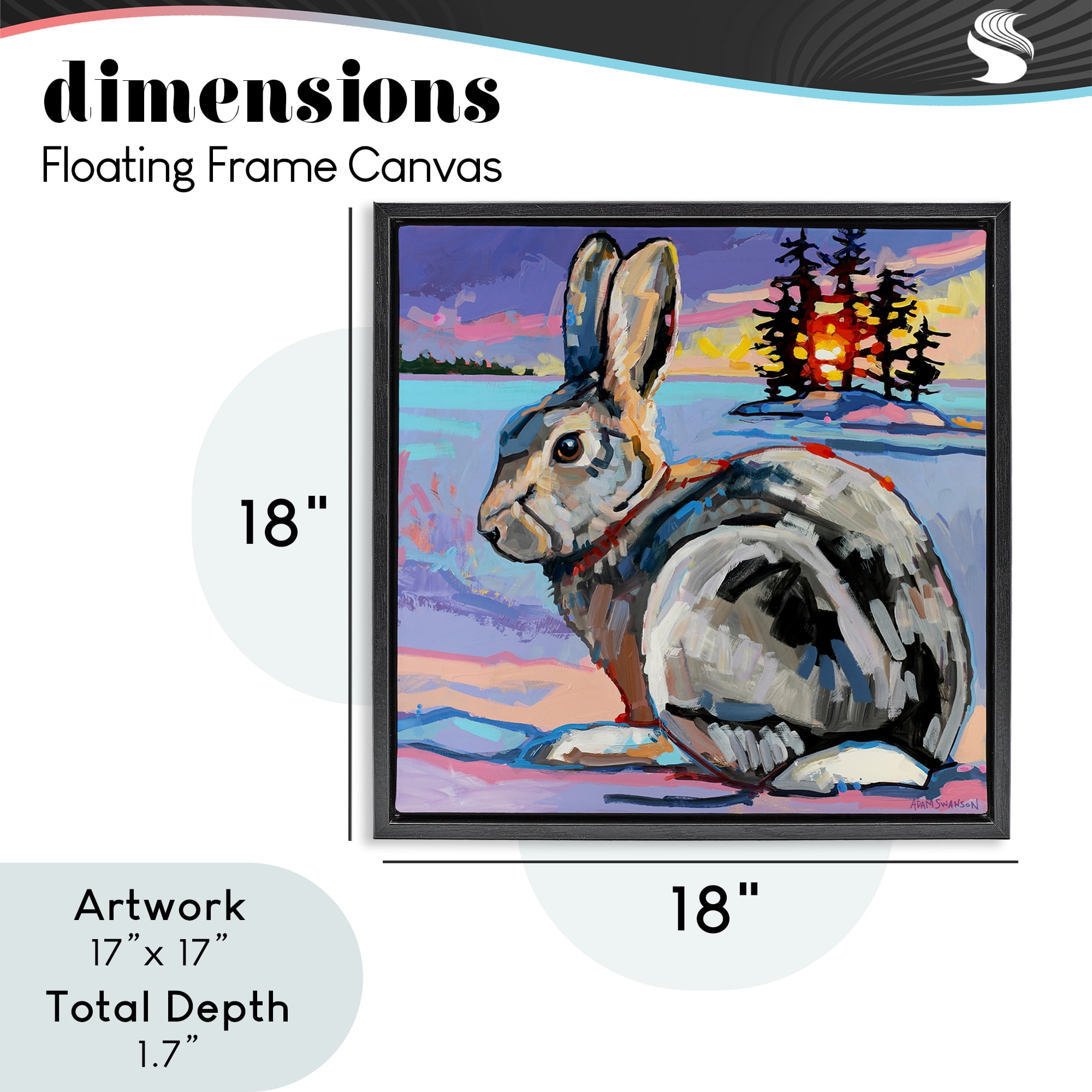 Runaway Goliath Rabbit Black Framed Floater Canvas Wall Art, design by Adam Swanson
