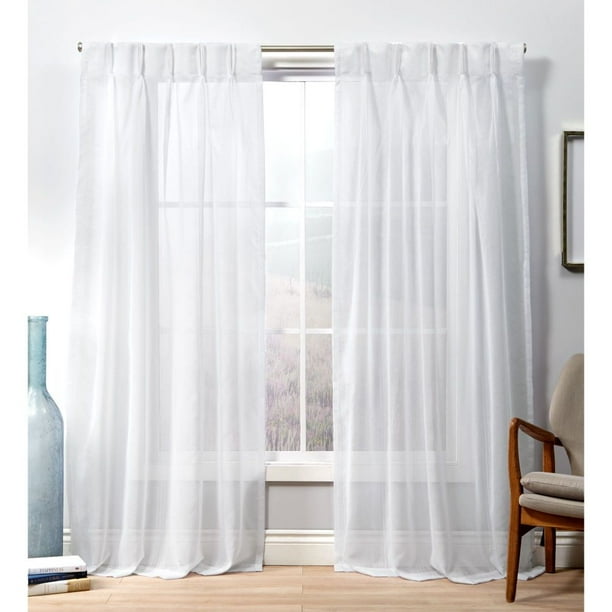 Exclusive Home Curtains Penny Sheer Embellished Stripe Grommet Top Curtain Panel Pair 84 Length Winter White Walmart Com