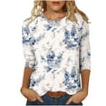 thumbnail image 2 of Hauts Mode pour Femmes T-shirt Ample Imprimé Blouse à Manches 3/4 Col Rond Hauts Décontractés Jolis Hauts d'Été pour Femmes en Liquidation, 2 of 5