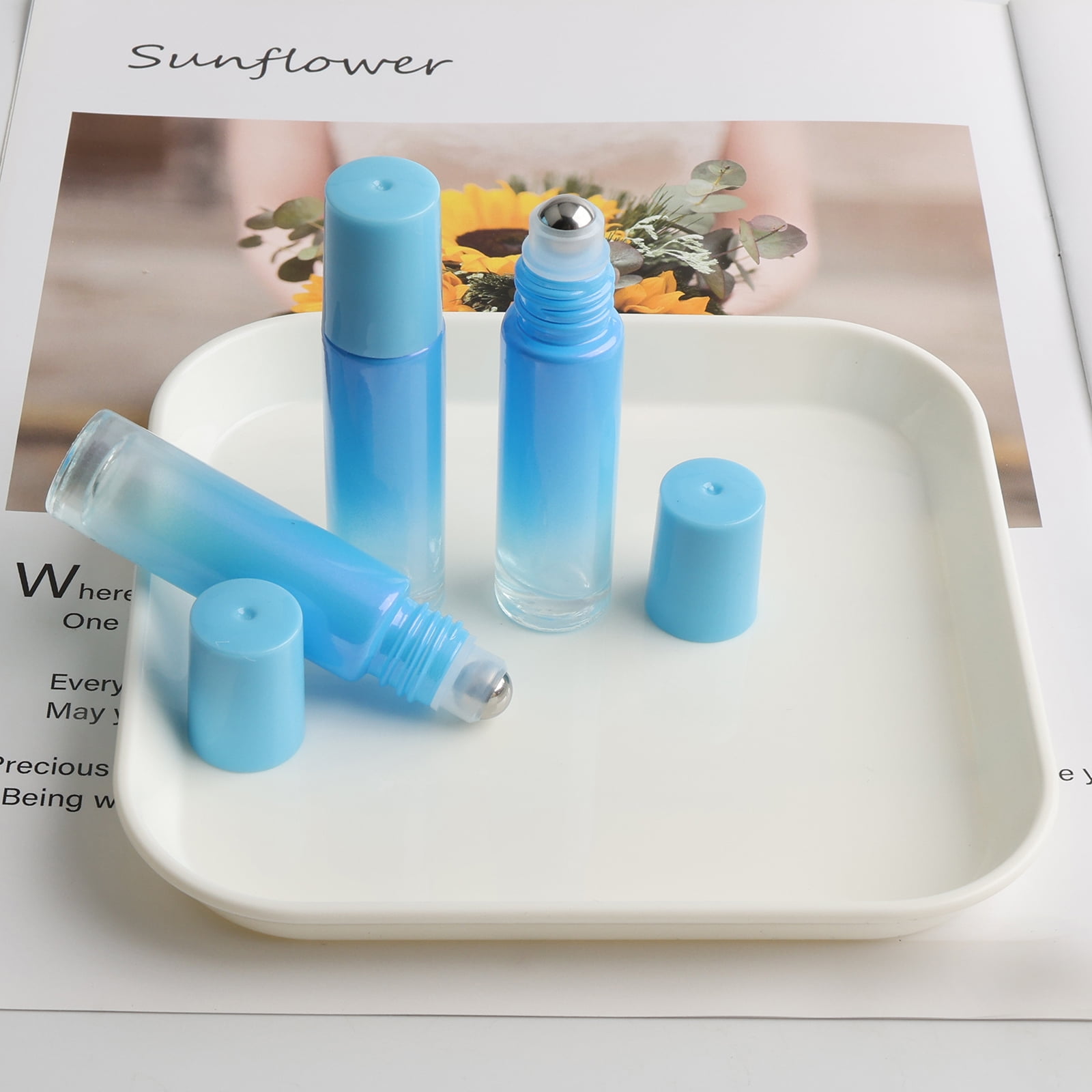 42pcs Roller Bottle, 10mL(0.34 Empty Refillable Roll-on Bottle, 5 Opener 5 Funnels with Stainless Steel Roller Balls and Caps for Travel, Perfume and Lip Gloss-Blue