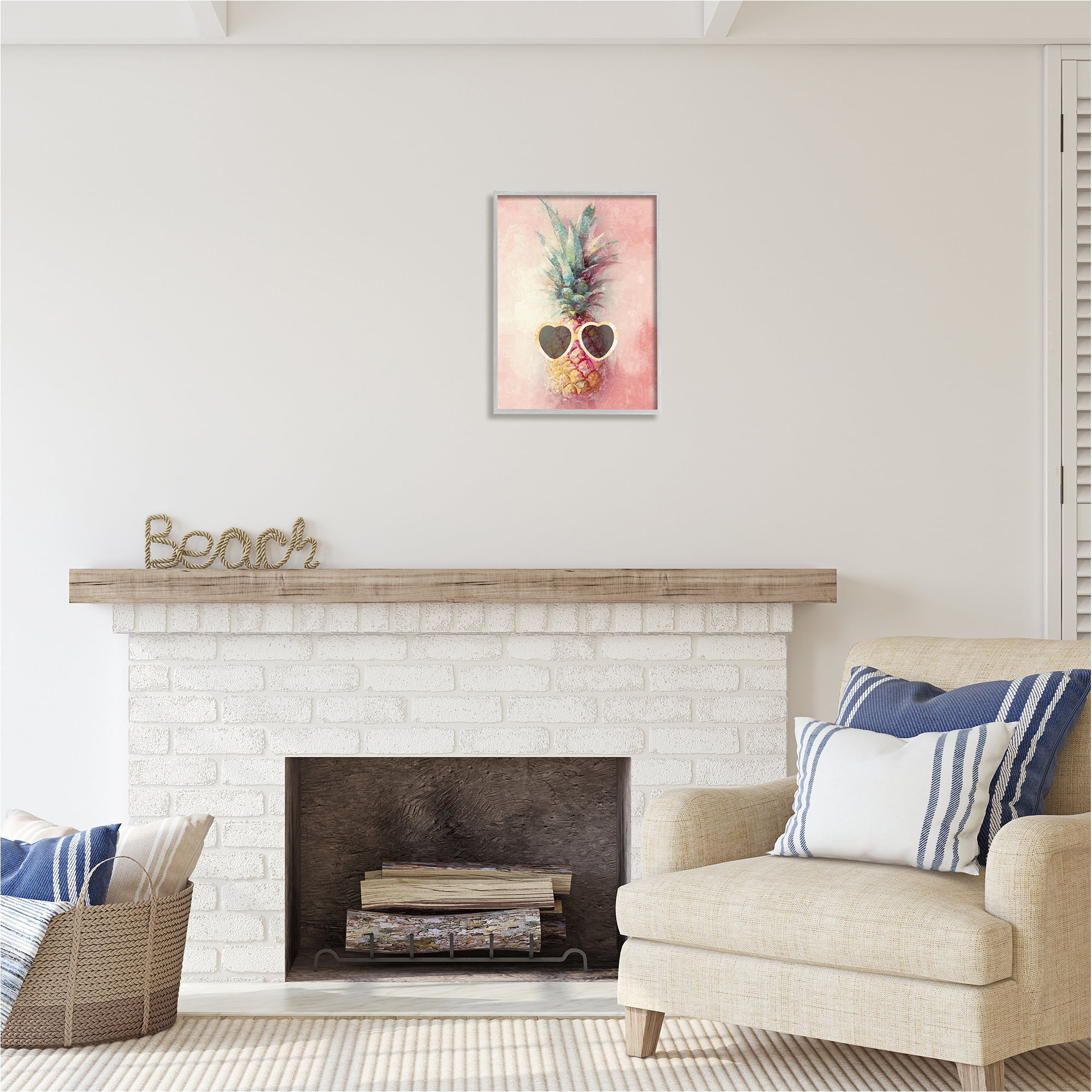 Stupell Industries Glam Pineapple & Sunglasses Food & Beverage Painting Gray Framed Art Print Wall Art, 16 x 20