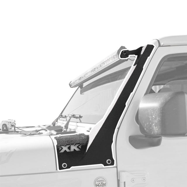 XK Glow Light Bar Mounting Kit XK-BRC-JL-APS A-Pillar Mount; Mounts To 50 Inch Light Bar; Powder Coated; Black; With Spacer Kit