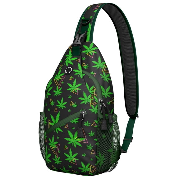 Colorful Weed Sling Bag for Men & Women - Durable Chest Bag with Secure Zippers for Biking & Urban Use - Hemp Leaf & Marijuana Leaf Aesthetic