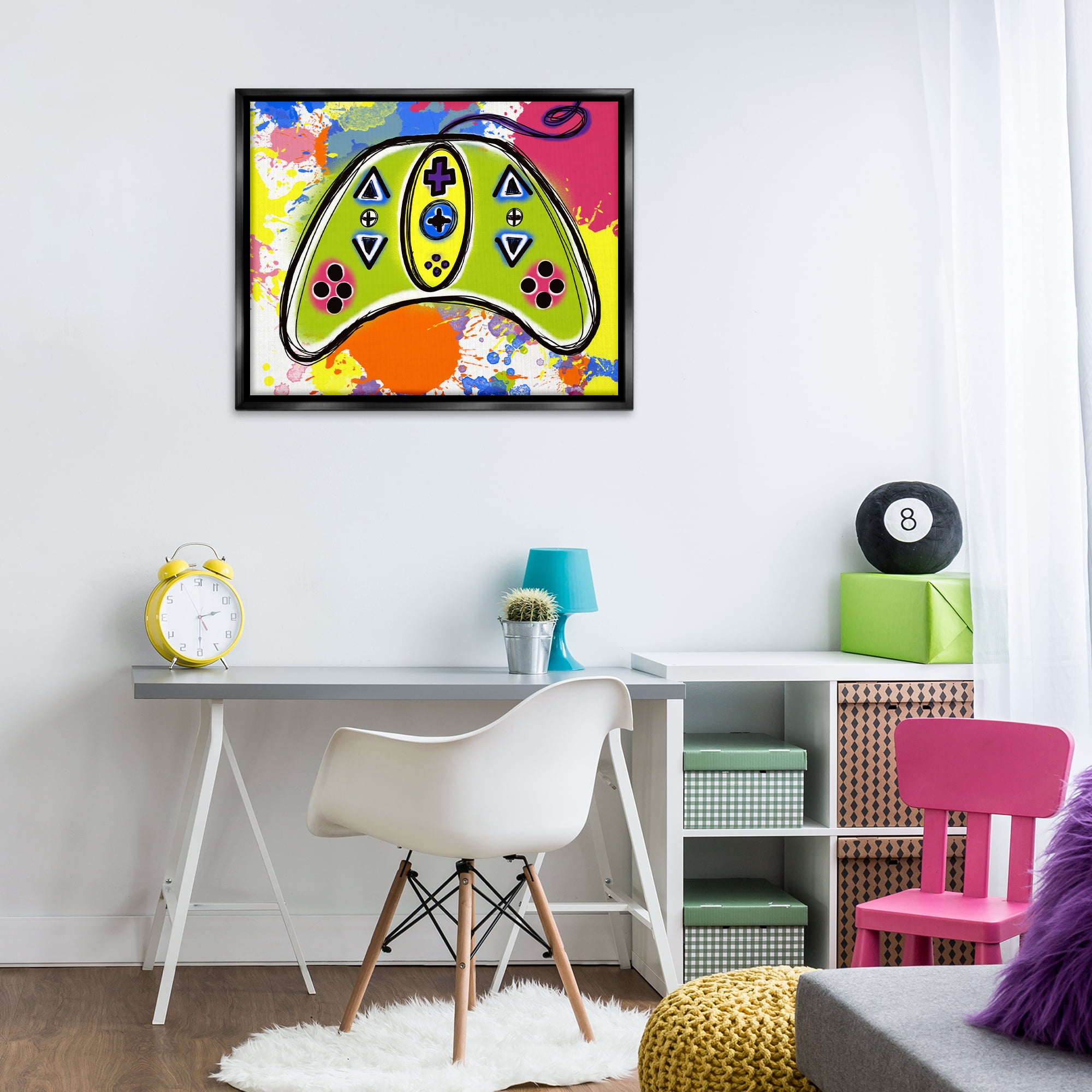 Stupell Industries Modern Pop Controller Novelty Painting Black Floater Framed Art Print Wall Art, 31 x 25