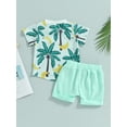 thumbnail image 4 of Miaouyo Infant Boy 0-24 Months 2-3 Years Summer Clothes Suits Beach Style Tree Print Short Sleeve Crew Neck T-Shirts and Elastic Waist Shorts 2Pcs Set, 4 of 9