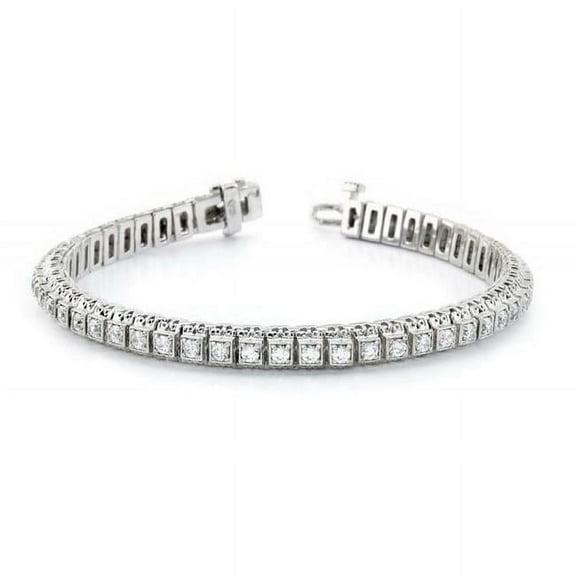 Harry Chad Enterprises 19457 6 CT Round Diamond Solid 14K White Gold Tennis Bracelet