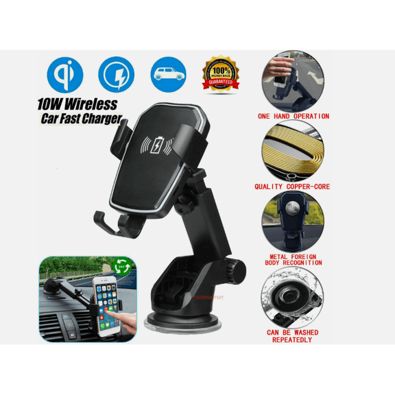 30W Fast Car Wireless Charger Mount for Samsung – 2-in-1 Auto Clamping Phone Holder with Air Vent Dashboard Mount