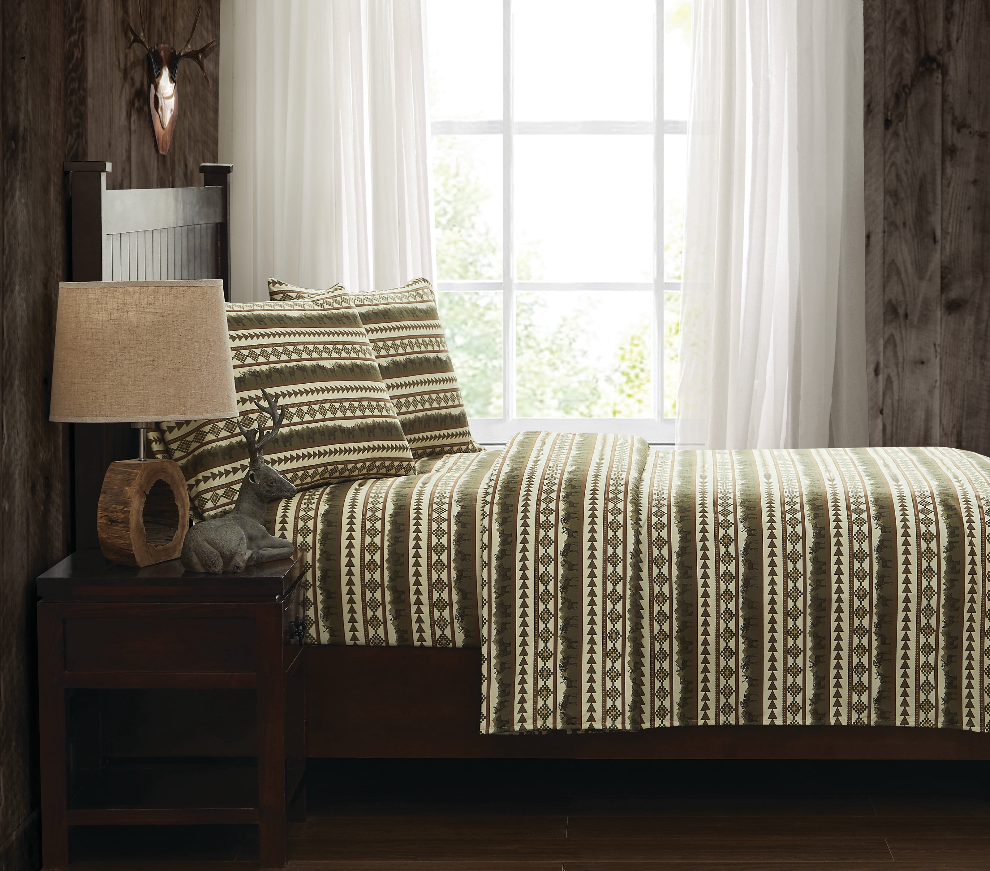 Mossy Oak® Moose Bear Stripe Sheet Set Multiple Polyester 4-Piece Full Sheet Set, OEKO-TEX Certified Safe for All Ages