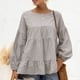 thumbnail image 3 of Top de manga larga para mujer Otoño Cuello redondo Mangas acampanadas Manga larga Suelta Casual Color puro Top Gris S, 3 of 6
