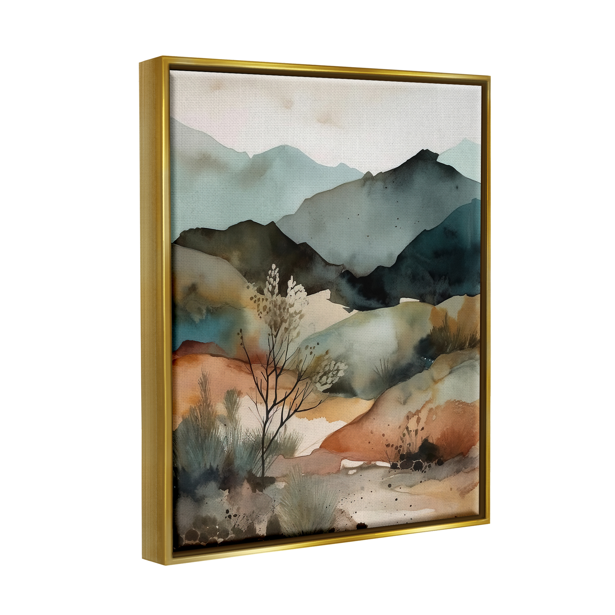 Stupell Industries Mountains Mood Abstract Landscape Painting Gold Floater Framed Canvas Art Print Wall Art, 17 x 21