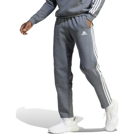 adidas Men's Essentials Fleece Open Hem 3-Stripes Pants, Dark Grey Heather, 3X-Large