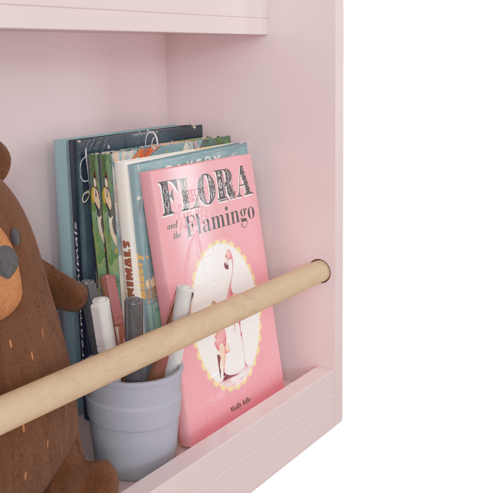 Miniyam 3-Tier Wooden Bookshelf with Toy Storage for Kid, Pink