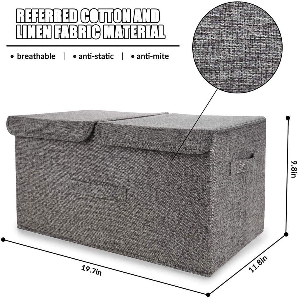 Hewann Collapsible Linen Fabric Storage Box - Large Organizer for Clothing, Toys, and Household Items, Versatile and Stylish Grey Bins for Home and Gifts - 50x30x25cm