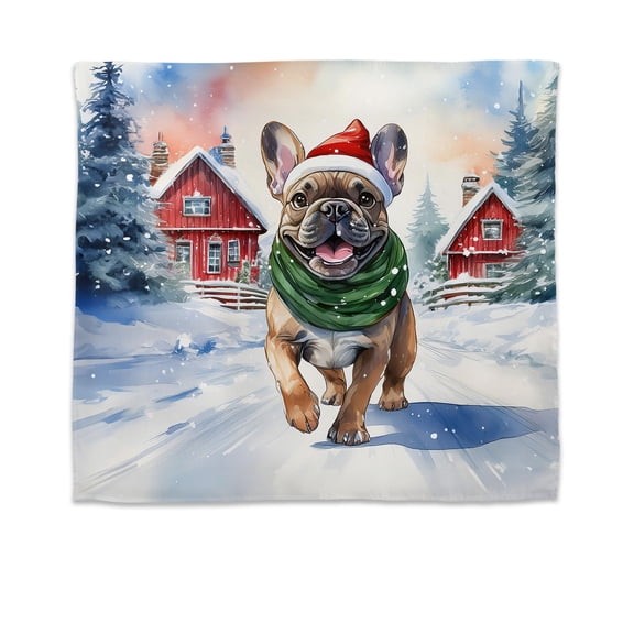 Hello Winter French Bulldog Frosty Morning Walk Welcome Snowy Christmas Tapestry Dog Lover Gifts Wall Hanging Backdrop Home Decor - 02018
