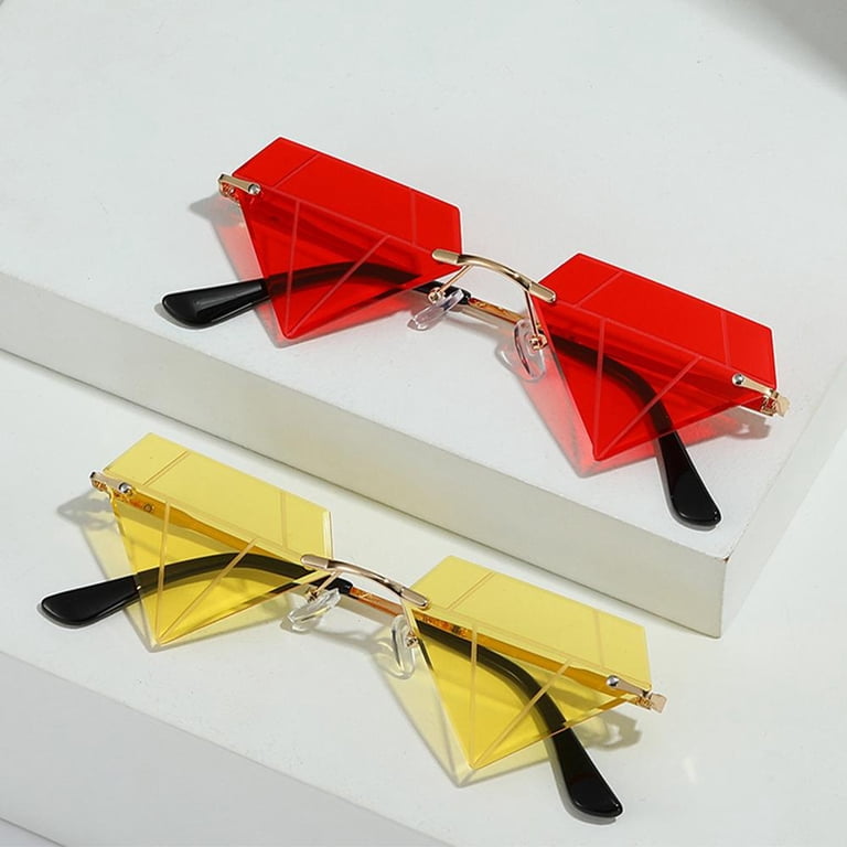 Triangle Diamond Sunglasses Women Men Vintage Rimless Retro Rave Party Amazon.com: JOVAKIT Triangle Diamond Shaped Sunglasses for  main image 2
