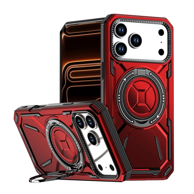 Decase Rugged Kickstand Case for iPhone 17 Pro Max,Shockproof Hard PC Protection Stand Cover,Anti-Scratch Hard Cover,Red